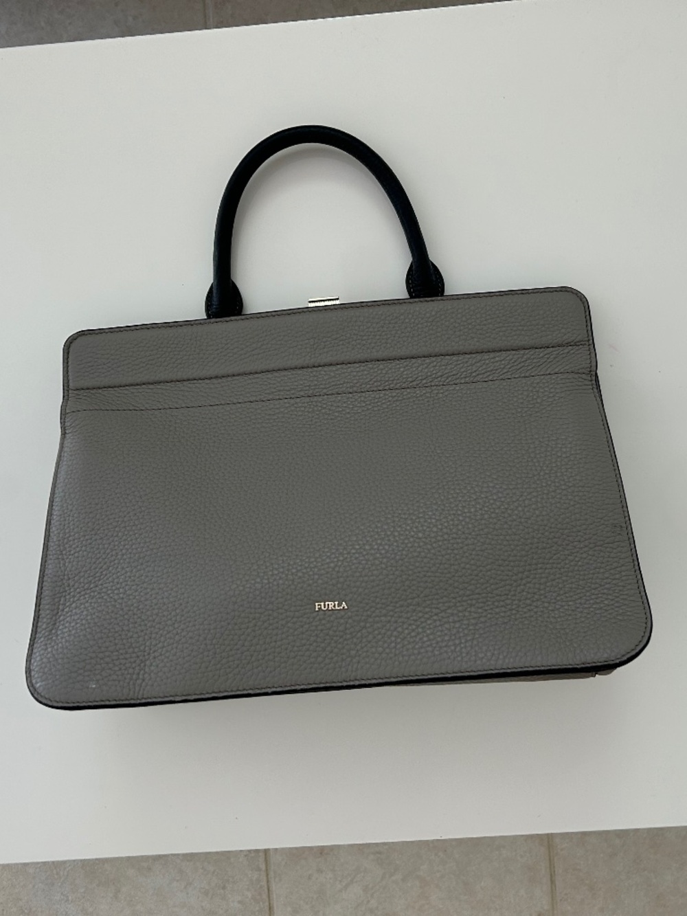 FURLA Handbag Gray Black Purse Medium Size Leather